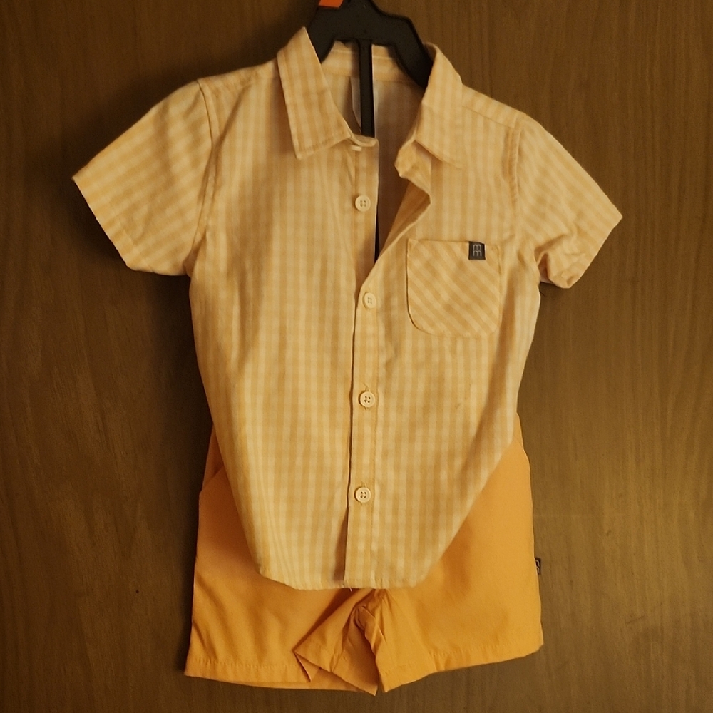 Orange and White Checkered Button-Up Shirt